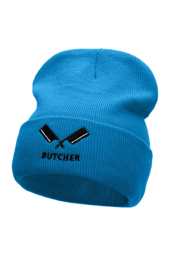 Butcher Embroidered 12 Inch Long Knitted Beanie - Aqua OSFM