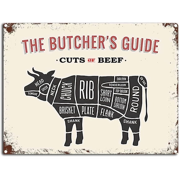 Butcher Guide Metal Tin Signs Vintage Wall Decor Cuts of Beef Posers Retro Art Plaque for Home Kitchen Restaurant Bar 8x12 inches