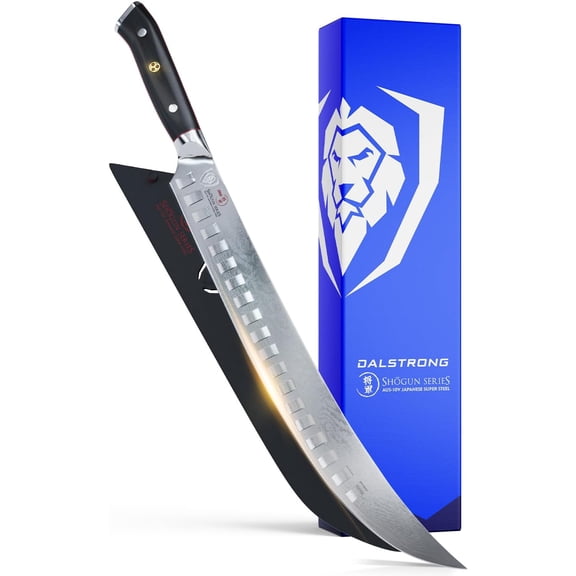 Butcher Knife - 12.5 inch Slicer - Shogun Series ELITE - Japanese AUS-10V Super Steel - Black G10 Handle - Vacuum Treated Cimitar Meat Breaking Knife Gift - Sheath Included