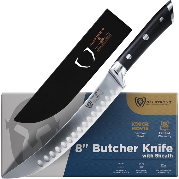 Butcher Knife 8 inch Carving Knife - Forged High-Carbon German Steel - Sheath - Gladiator Series Elite - Meat Cutting Brisket Knife - Razor Sharp Set Meat Kitchen Knife - NSF