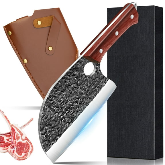 Butcher Knife, Hand Forged Serbian Chef Knife and Cleaver and Viking Knife, Meat Cutting Kitchen Knife Set for Home, Outdoor Cooking, Camping BBQ Men