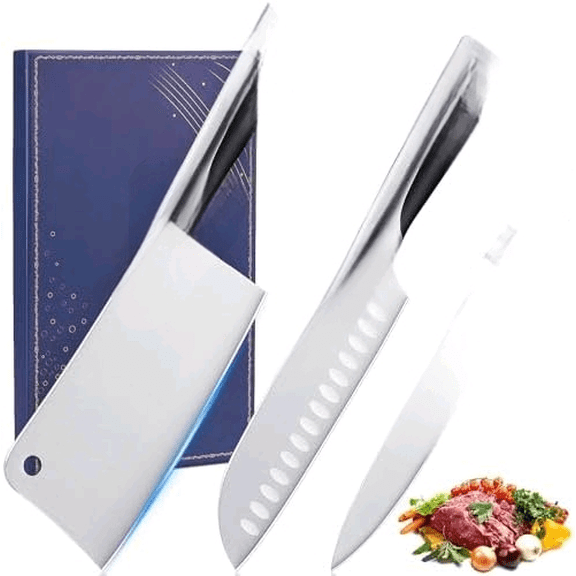 Butcher Knife Meat Cleaver Set 3Pcs-7" Heavy Duty Bone Chopper& 7" Santoku Knife& 5" Utility Knife, German Stainless Steel Chef Knives Set for Kitchen Home Gift$$Home Decor, Kitchen, & Other