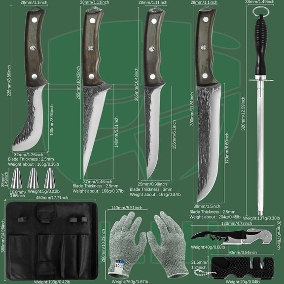 Butcher Knife Set, 11pcs Hand Forged butcher knife Boning Knife With Sheath High Carbon Steel Fish Knife Chef Knife For Kitchen, Camping, BBQ