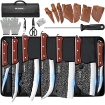 DFITO 14-Piece Butcher Knife Set with Roll Bag, Hand-Forged Meat ...