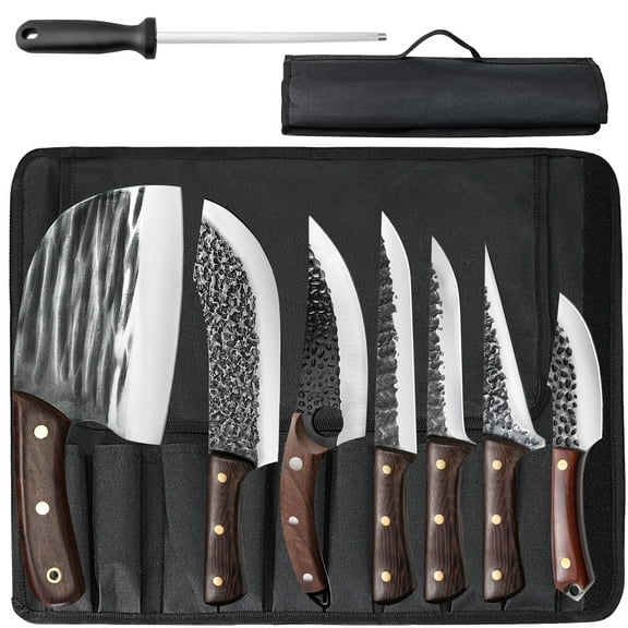 ABLINK Butcher Knife Set, 8 Pcs Japanese Hand Forged Damascus Steel for Meat Cutting