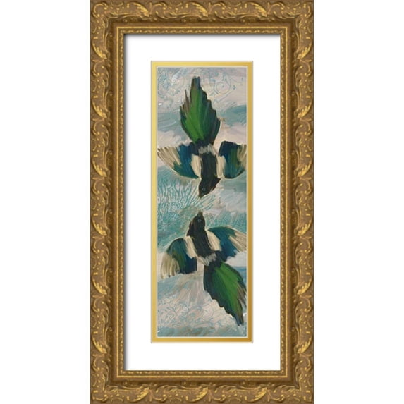 Butcher, Sarah 11x24 Gold Ornate Wood Framed with Double Matting Museum Art Print Titled - Birds Green Blue