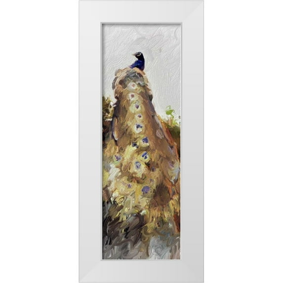Butcher, Sarah 13x32 White Modern Wood Framed Museum Art Print Titled - Peacock Panel 2