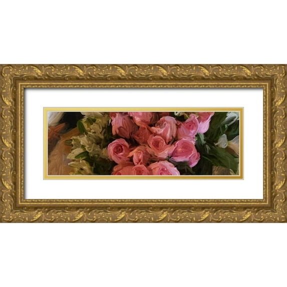Butcher, Sarah 24x11 Gold Ornate Wood Framed with Double Matting Museum Art Print Titled - Pink Roses