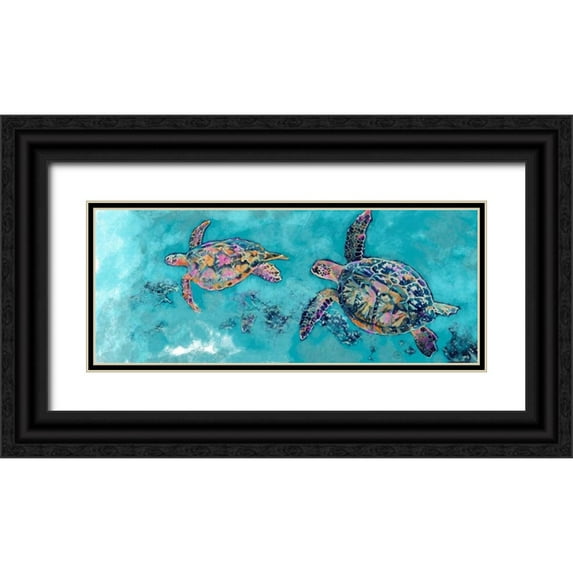 Butcher, Sarah 24x12 Black Ornate Wood Framed with Double Matting Museum Art Print Titled - Turtles Together