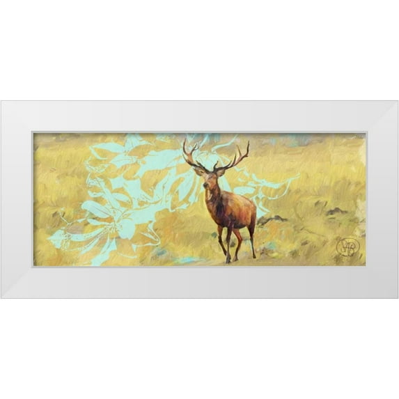 Butcher, Sarah 24x12 White Modern Wood Framed Museum Art Print Titled - Stag With Magnolia
