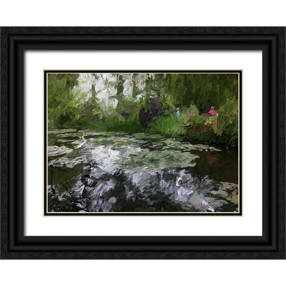 Butcher, Sarah 24x19 Black Ornate Wood Framed with Double Matting Museum Art Print Titled - Monet Pond 2
