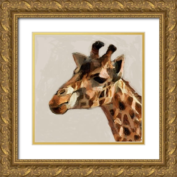 Butcher, Sarah 26x26 Gold Ornate Wood Framed with Double Matting Museum Art Print Titled - Giraffe Portrait
