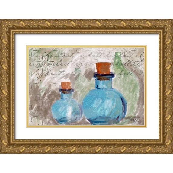 Butcher, Sarah 32x23 Gold Ornate Wood Framed with Double Matting Museum Art Print Titled - Blue Glass Bottles