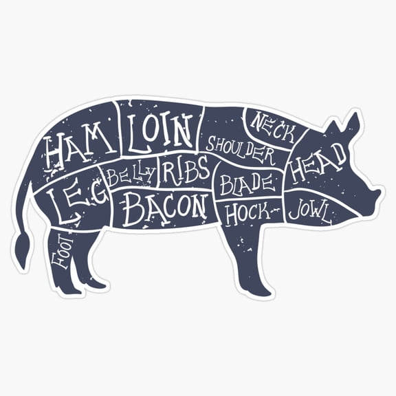 Butcher Section Guide Pork Illustration Meat Cut Hog Pig Anatomy Diagram Chart Decal For Cooler Sticker