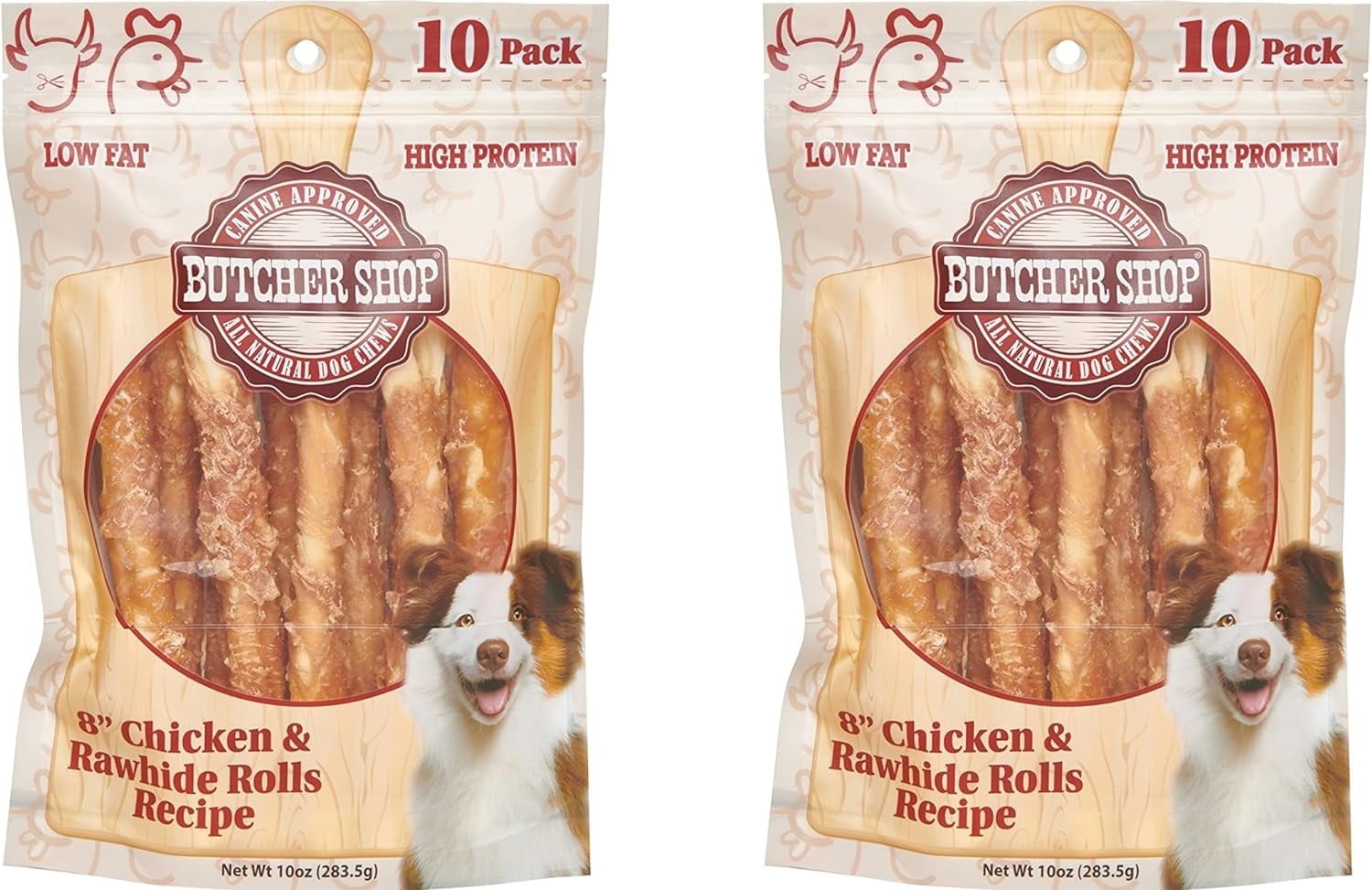 Butcher Shop 8 Chicken and Rawhide Rolls Dog Treats (2 Pack - 20 Rolls)