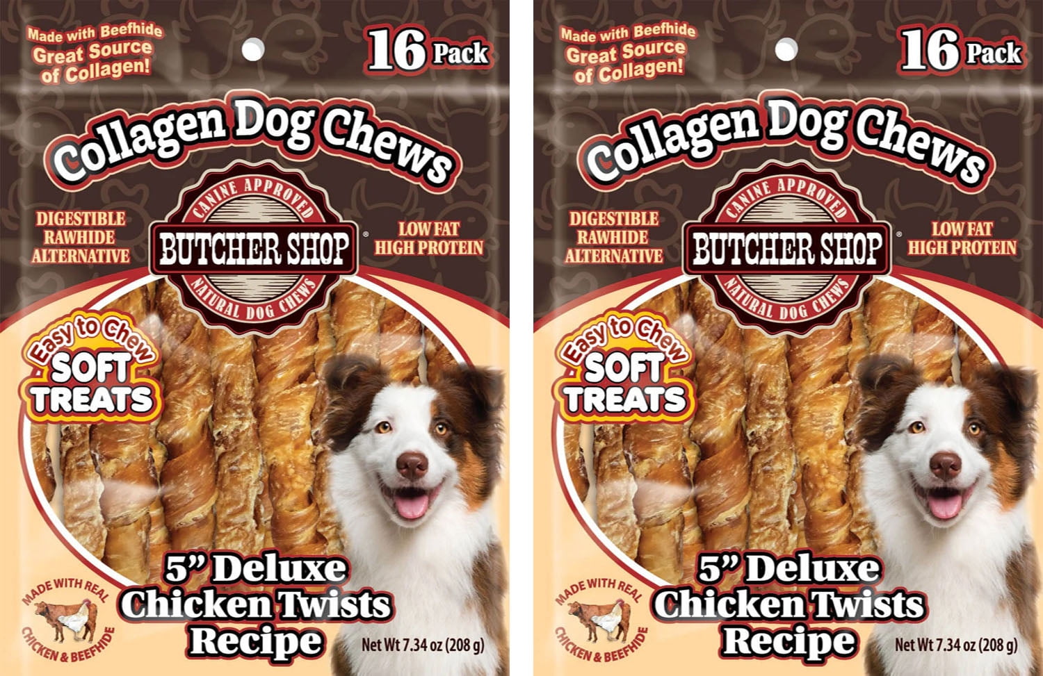 Butcher Shop Collagen Dog Chews 5” Deluxe Chicken Twists Dog Treats (2 Pack - 7.34 oz per Pack)
