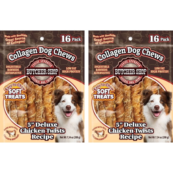 Butcher Shop Collagen Dog Chews 5” Deluxe Chicken Twists Dog Treats (2 Pack - 7.34 oz per Pack)