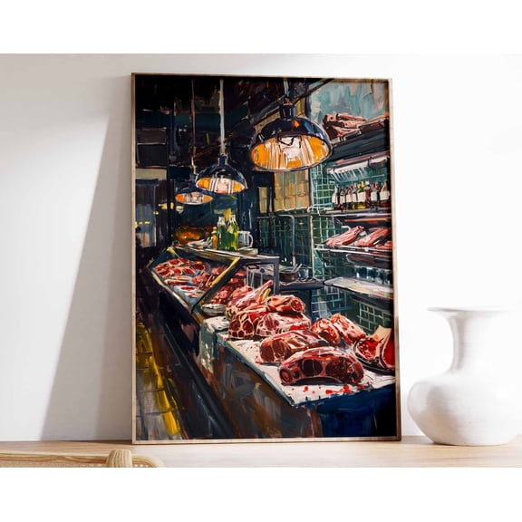 Butcher Shop Poster Retro Kitchen Meat Print