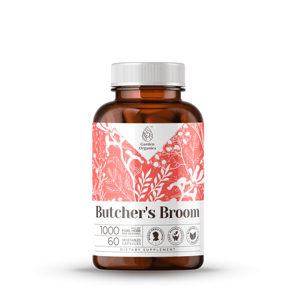 Butcher's Broom Capsules, Natural Herbal Supplement for Circulatory Support, Butcher's Broom (Ruscus aculeatus) Dried Root Capsules, 60 Capsules