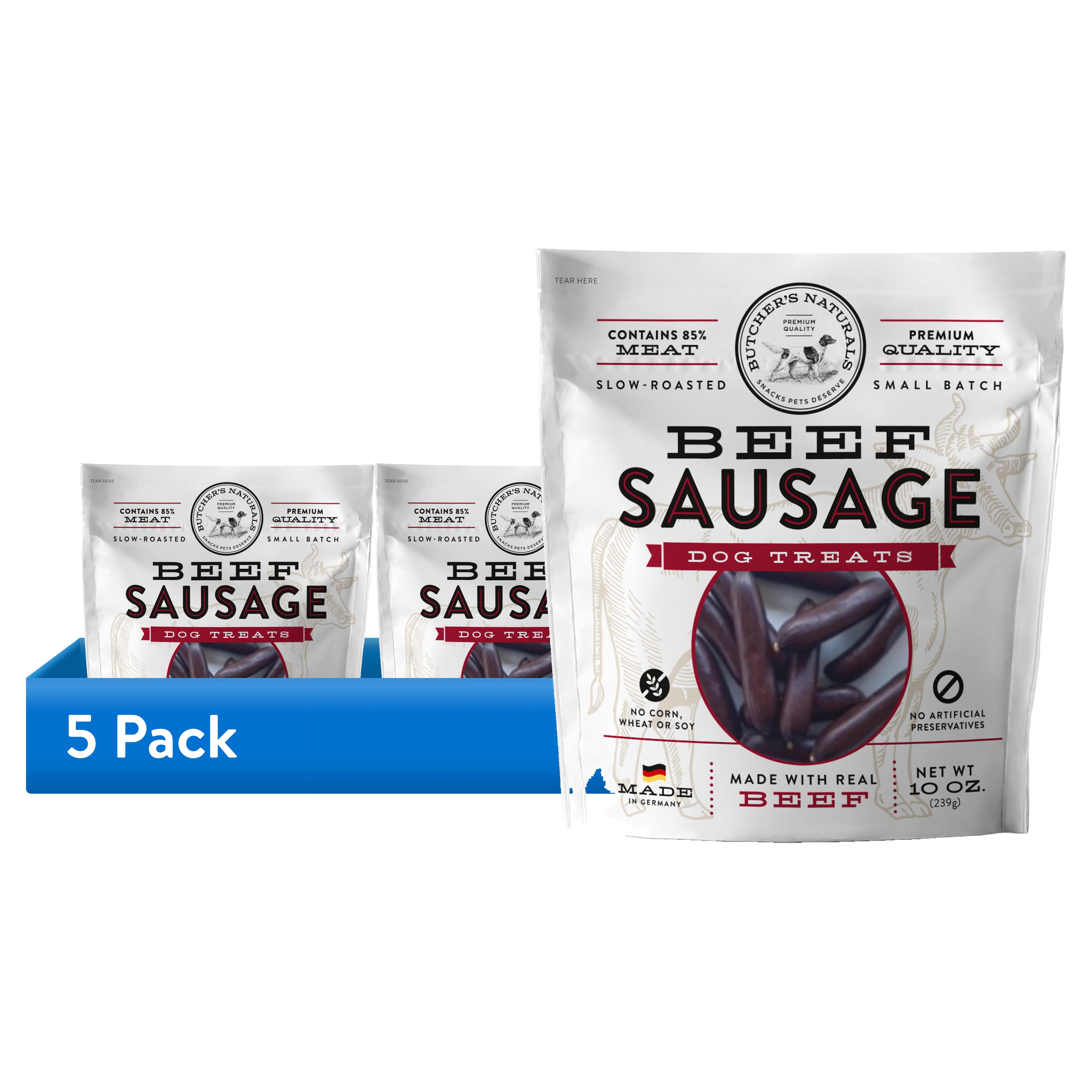 (5 pack) Butcher's Naturals Dry Beef Sausage Training Treats for Dogs, 10 oz
