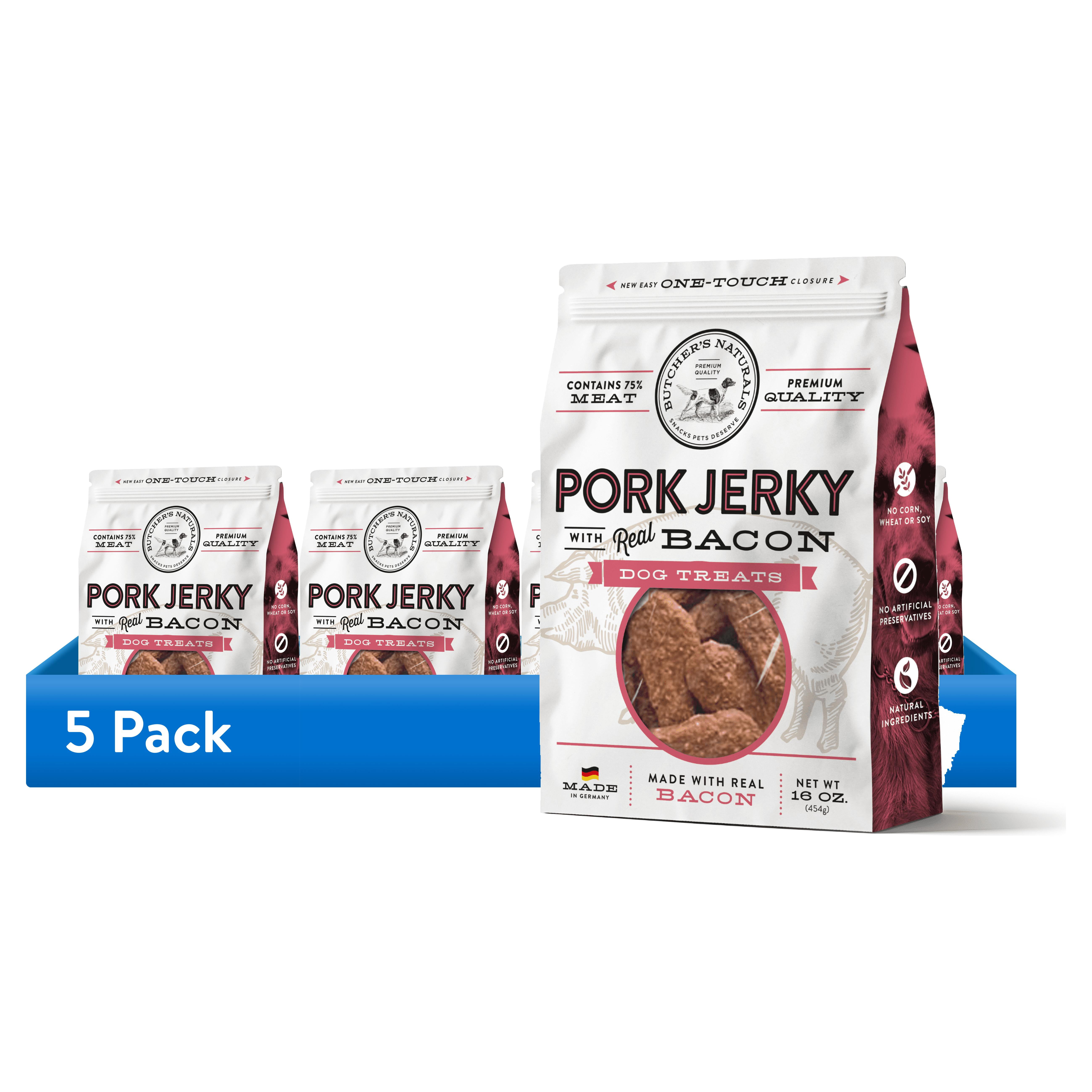 (5 pack) Butcher’s Naturals Pork Flavored Jerky Treats for Dogs, 16 oz