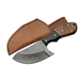 thumbnail image 1 of SANZ 6.5" Cat Skinner Knife With Horn & Walnut Handle, Damascus Steel Blade With Leather Sheath, 1 of 5