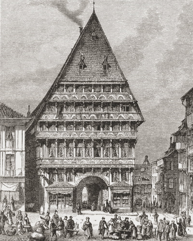 The Butchers Guild Hall Market Place Hildesheim Lower Saxony Germany In The 19Th Century From Pictures From The German Fatherland Published C1880 Canvas Art - Ken Welsh Design Pics (13 x 17)