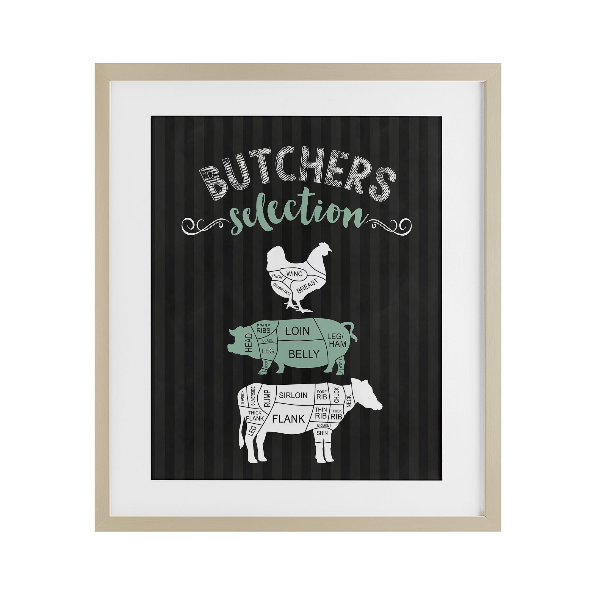 Butchers Selection Black & Green Birch Framed Print Under Glass, design by Lettered and Lined