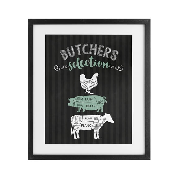 Stupell Industries Contemporary Butchers Selection Black & Green Black Framed Print Under Glass, 13 x 16, by Lettered and Lined