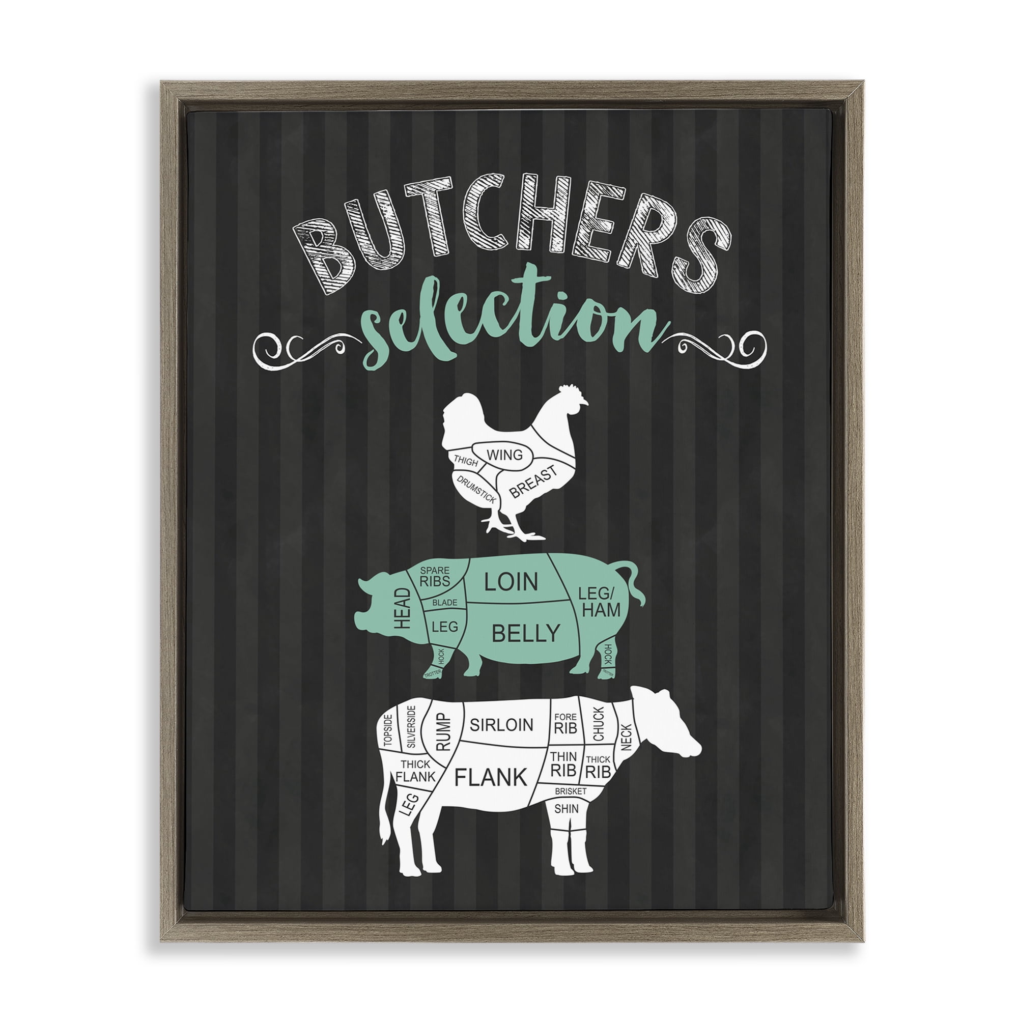 Butchers Selection Black & Green Brown Framed Floater Canvas Wall Art, design by Lettered and Lined