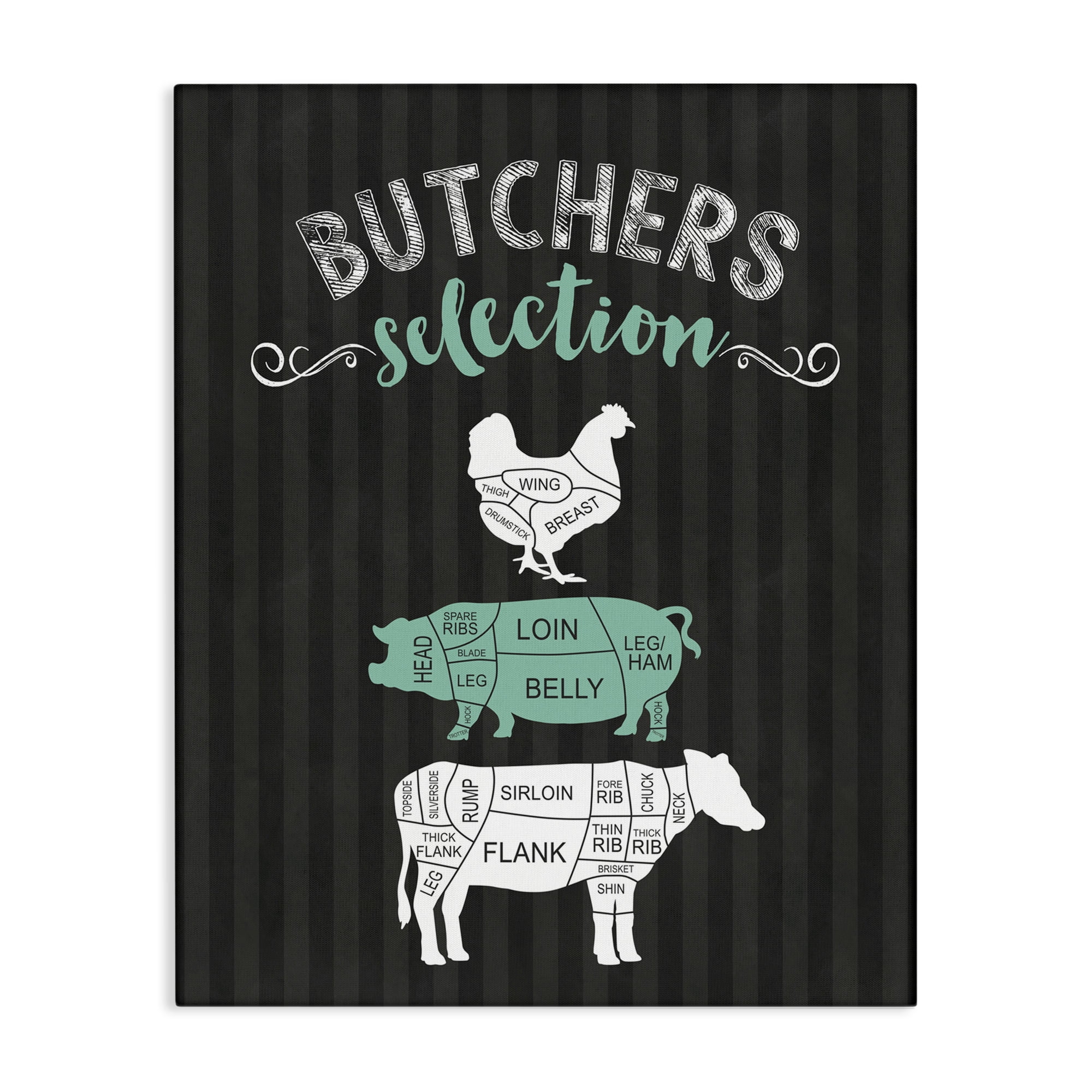 Butchers Selection Black & Green Canvas Wall Art, design by Lettered and Lined