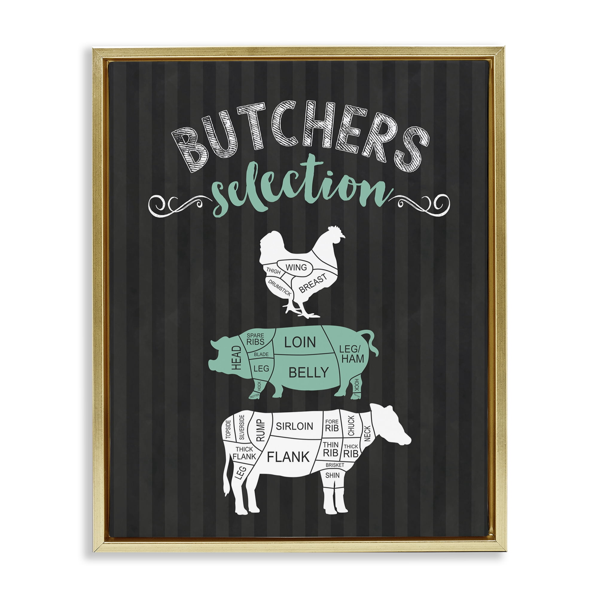 Butchers Selection Black & Green Gold Framed Floater Canvas Wall Art, design by Lettered and Lined