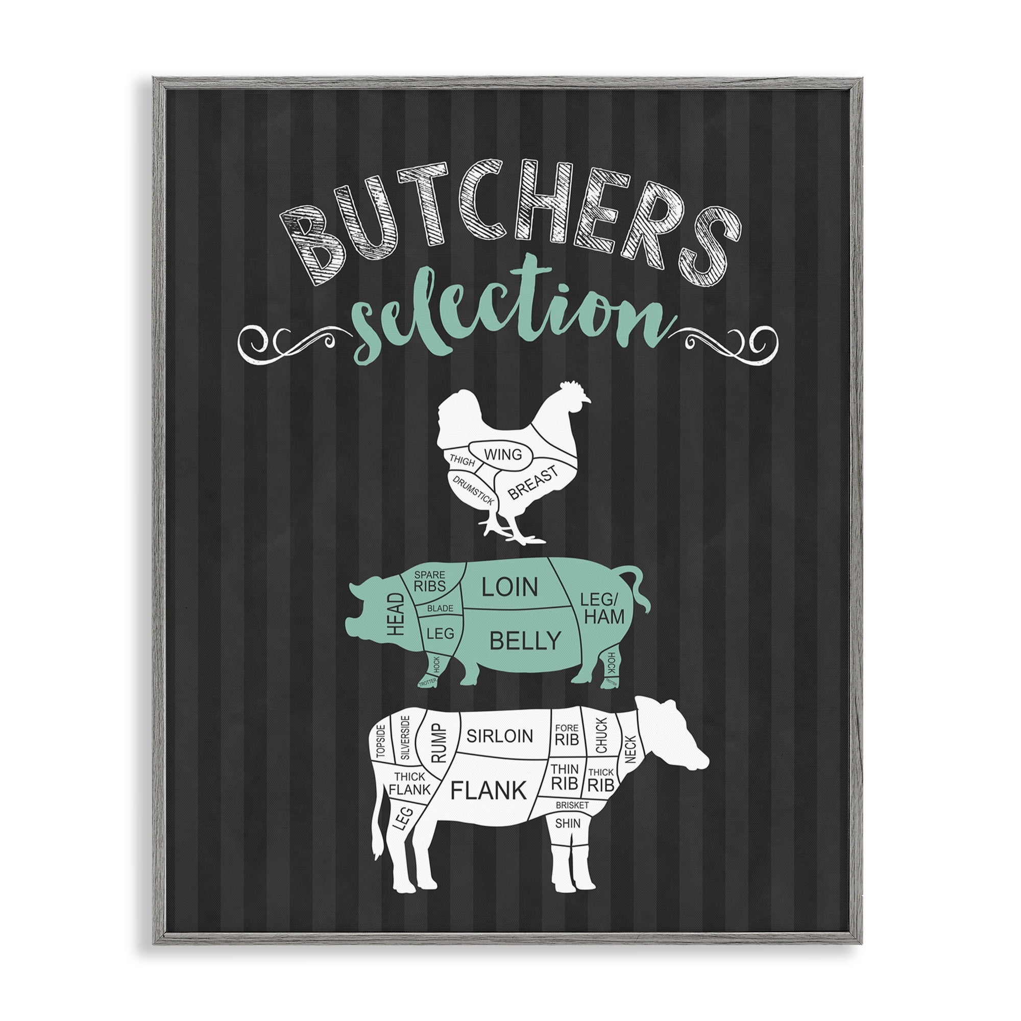 Butchers Selection Black & Green Gray Framed Giclee Art, design by Lettered and Lined