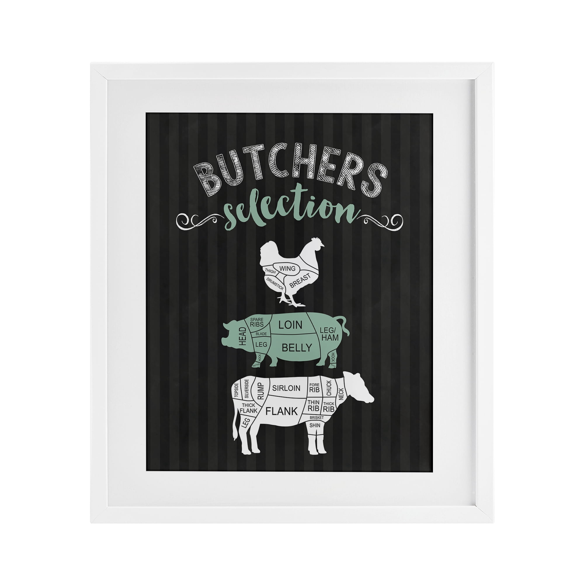Butchers Selection Black & Green White Framed Print Under Glass, design by Lettered and Lined