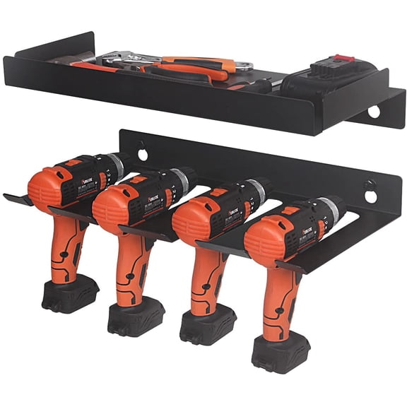 Butizone Drill Organizer Rack,Wall Mount Cordless Drill Tool Holder Power Tool Storage | Holds 4 Drills Garage Tool Box