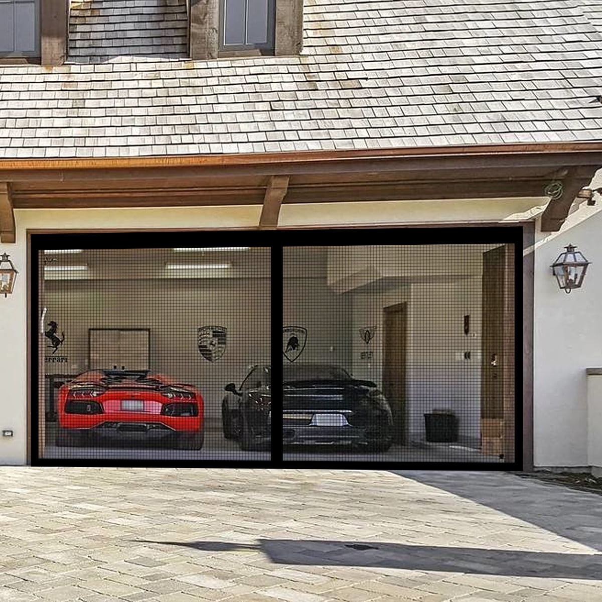 Butizone Garage Door Screen for 1 Car Garage Doors, 16x7FT Reinforced Fiberglass Magnetic Single Garage Screen Door with High Energy Magnets