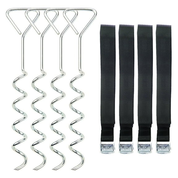 Butizone Heavy Duty Spiral Trampoline Accessories Tie Down Ground Anchor Kit Universal Ground Anchor 4 Pcs