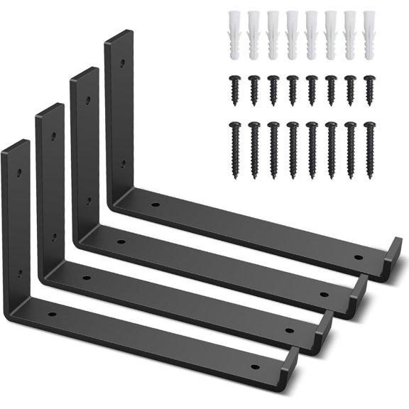 Butizone Metal Shelf Bracket 4 Pack, DIY Open Shelving, Black (9.25")