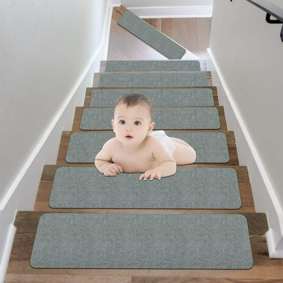 Butizone Non-Slip Carpet Stair Treads by Polypropylene Fiber, 9'' Wx 26'' L , Set of 15 Light Gray