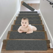 Butizone Non-Slip Carpet Stair Treads with Reusable Adhesive, 9''x 26'', Set of 15 Dark Gray