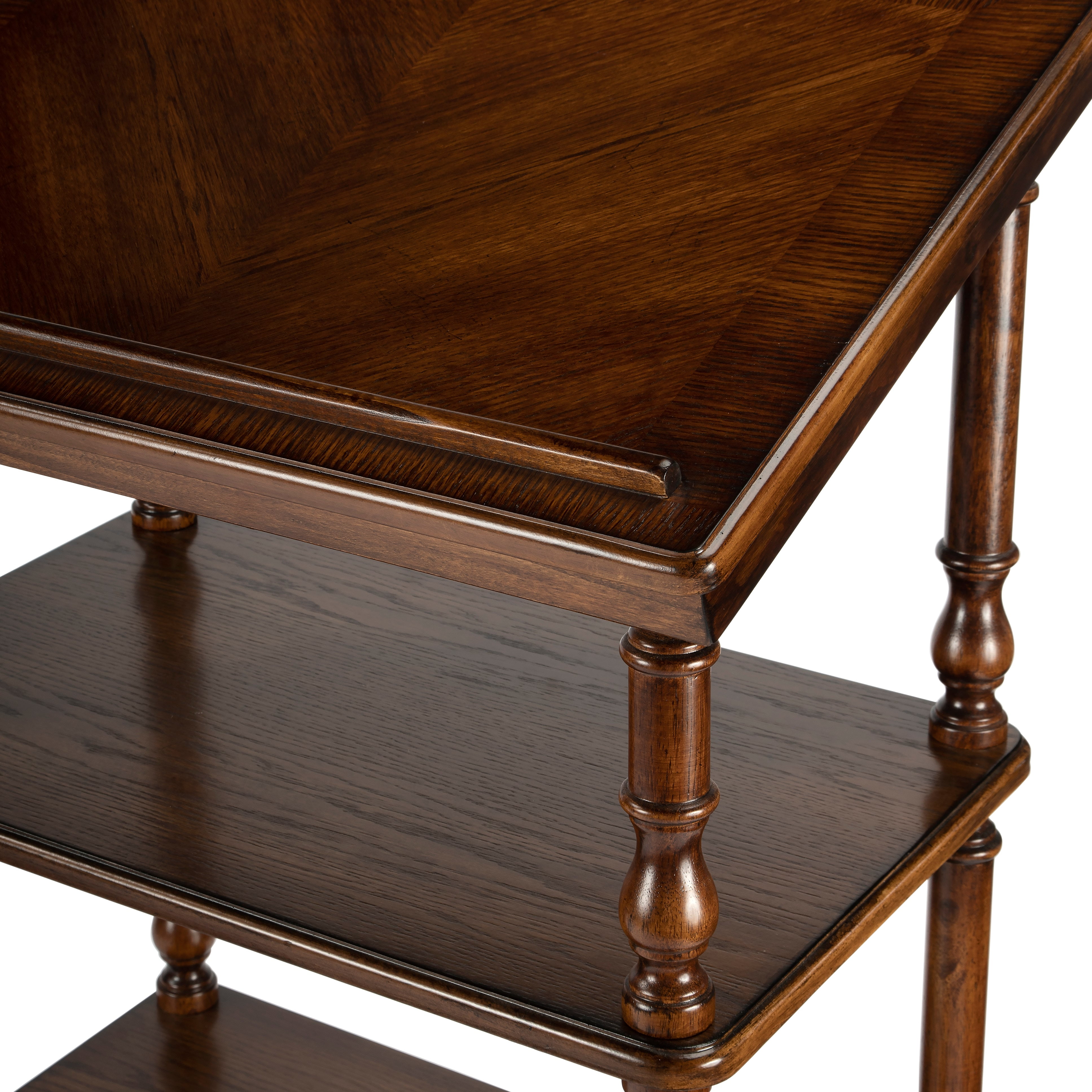 Medium Brown Oak and Poplar Library Stand with Adjustable Shelves
