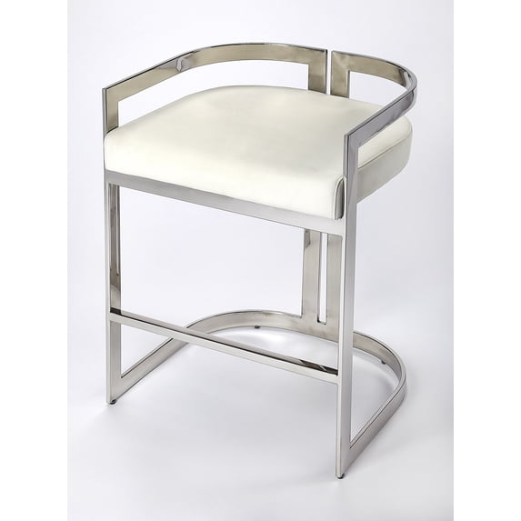 Butler Specialty Bravo Faux Leather Counter Stool In Silver And White