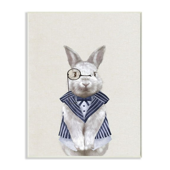 Butler Bunny Kids Animal Blue Painting Oversized Wall Plaque Art by Ziwei Li