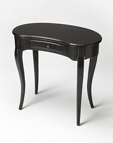 Elegant Crescent Black Licorice Writing Desk with Brass Accents