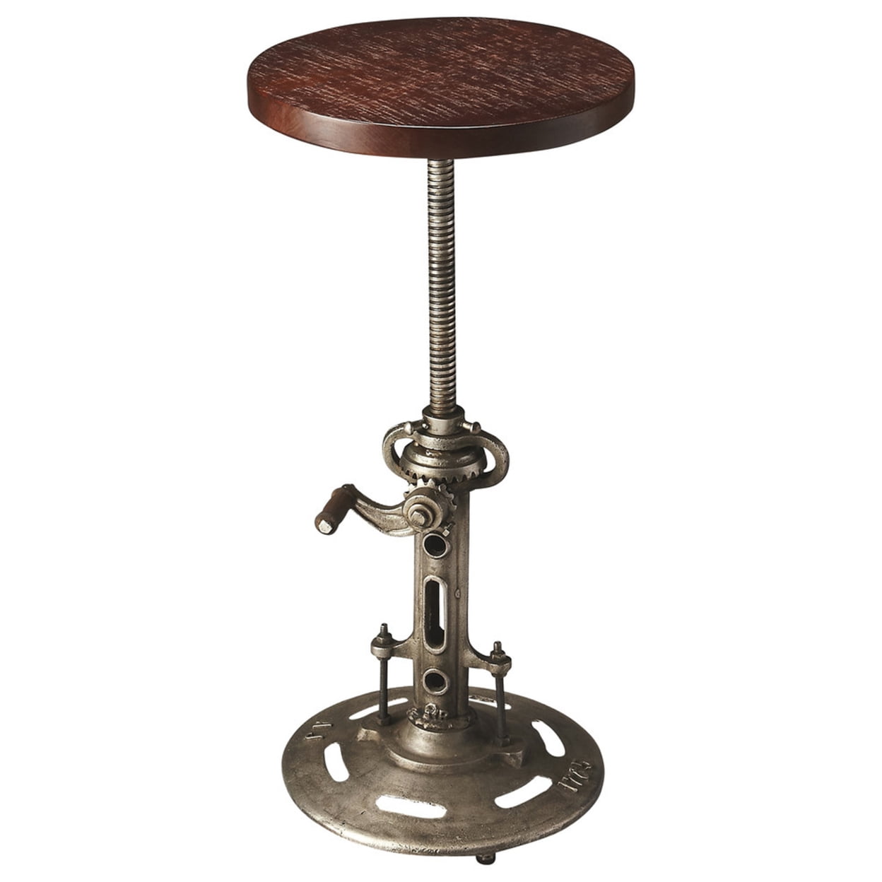 Vintage Adjustable Butler Wood & Metal Bar Stool in White