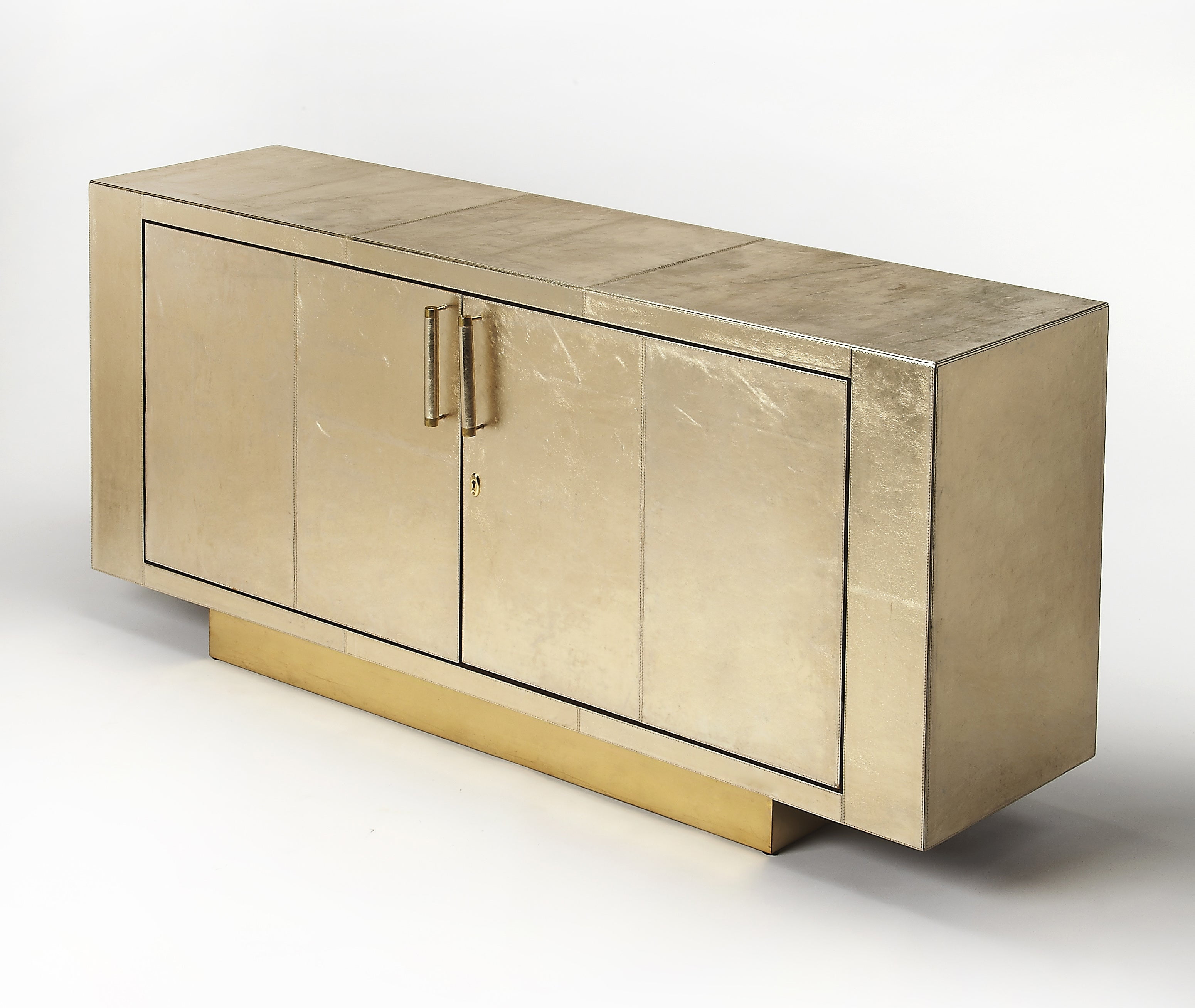 Francois Gold Leather Buffet Sideboard with Brass Base
