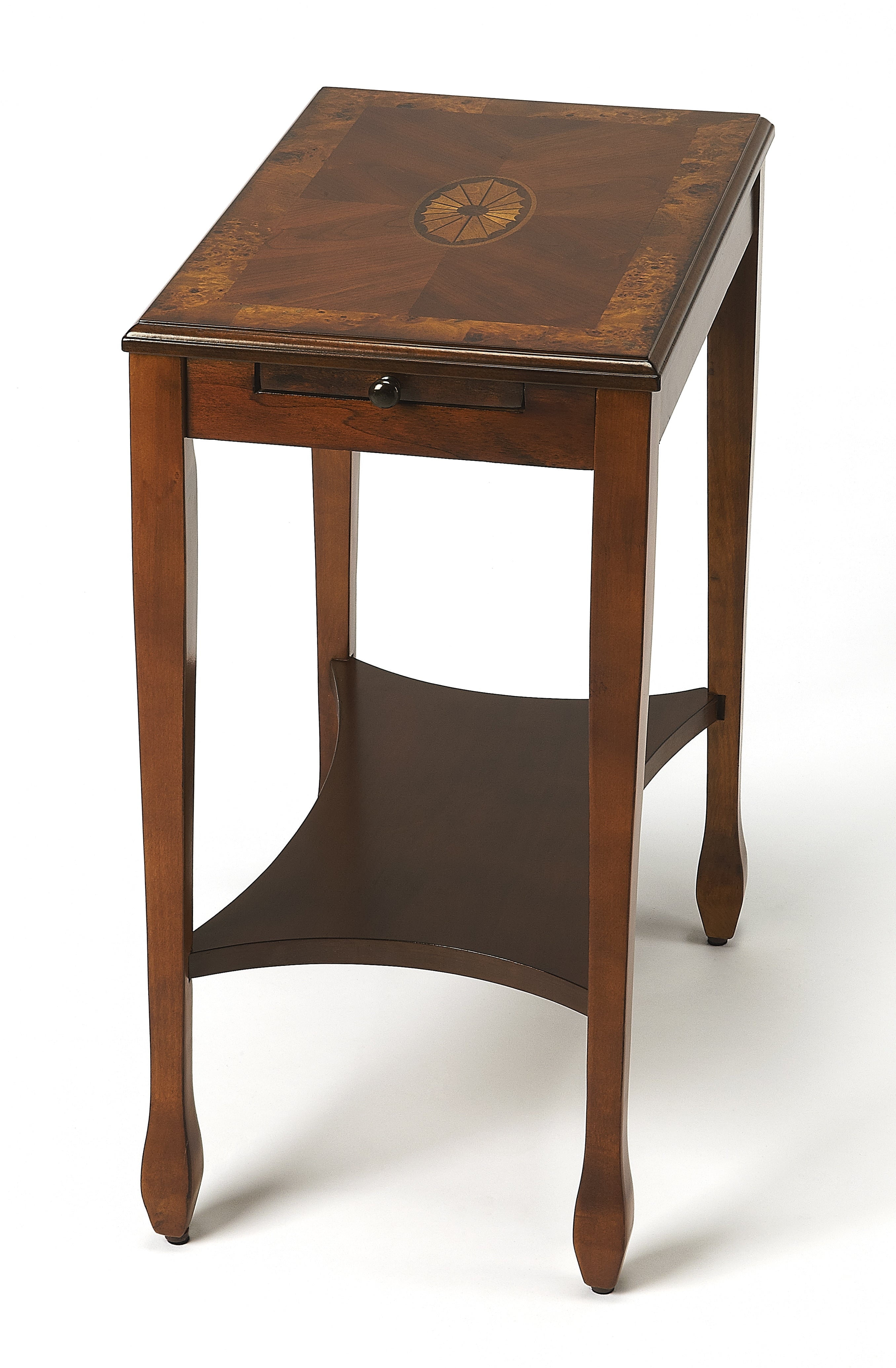 Olive Ash Burl Wood Side Table with Storage