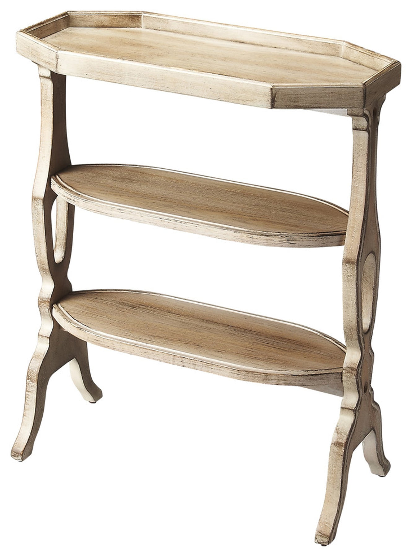 Gray Octagonal Rubberwood 3-Shelf Accent Table