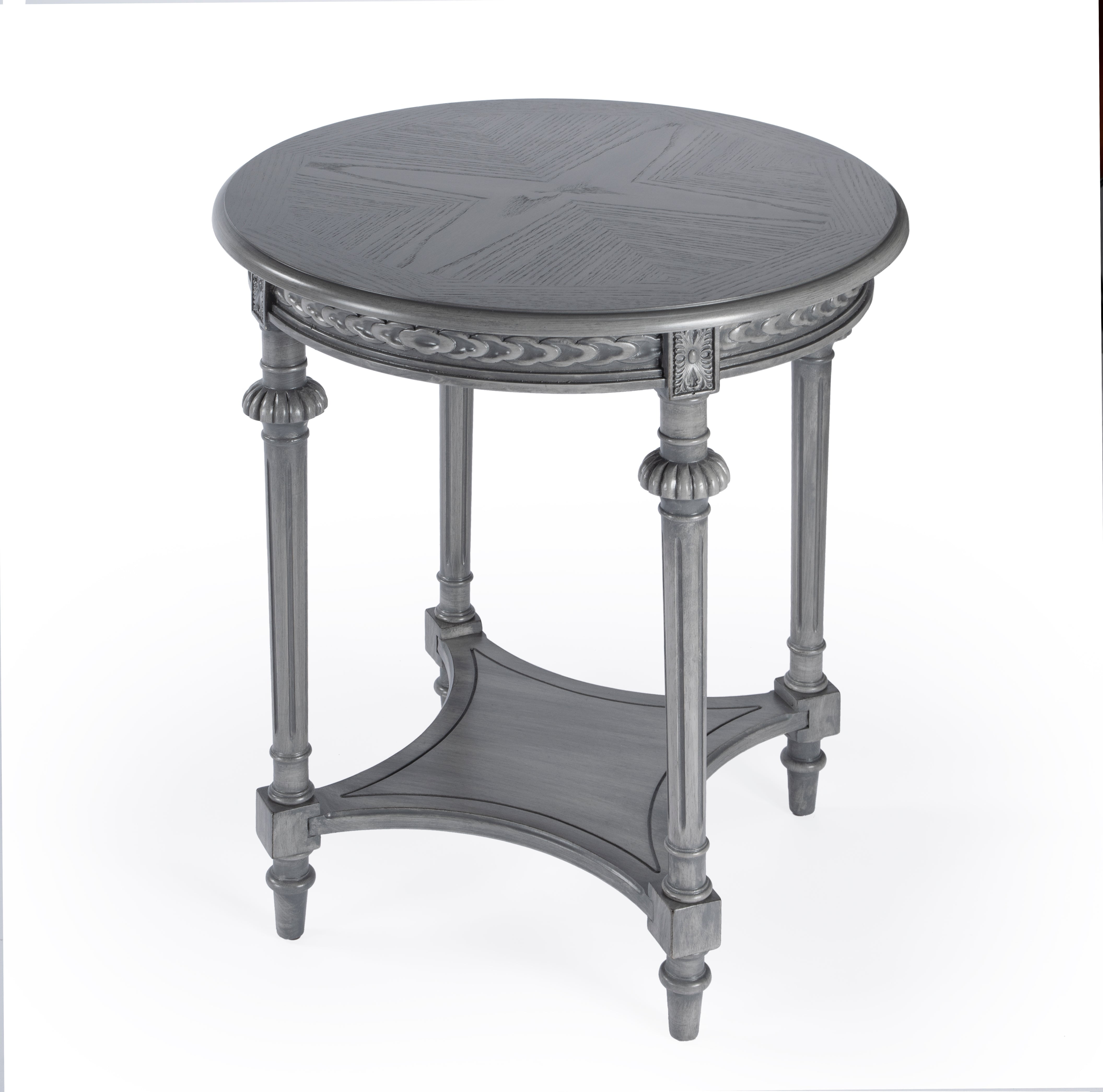 Hellinger Elegant Round Gray Wood Lamp Table with Shelf