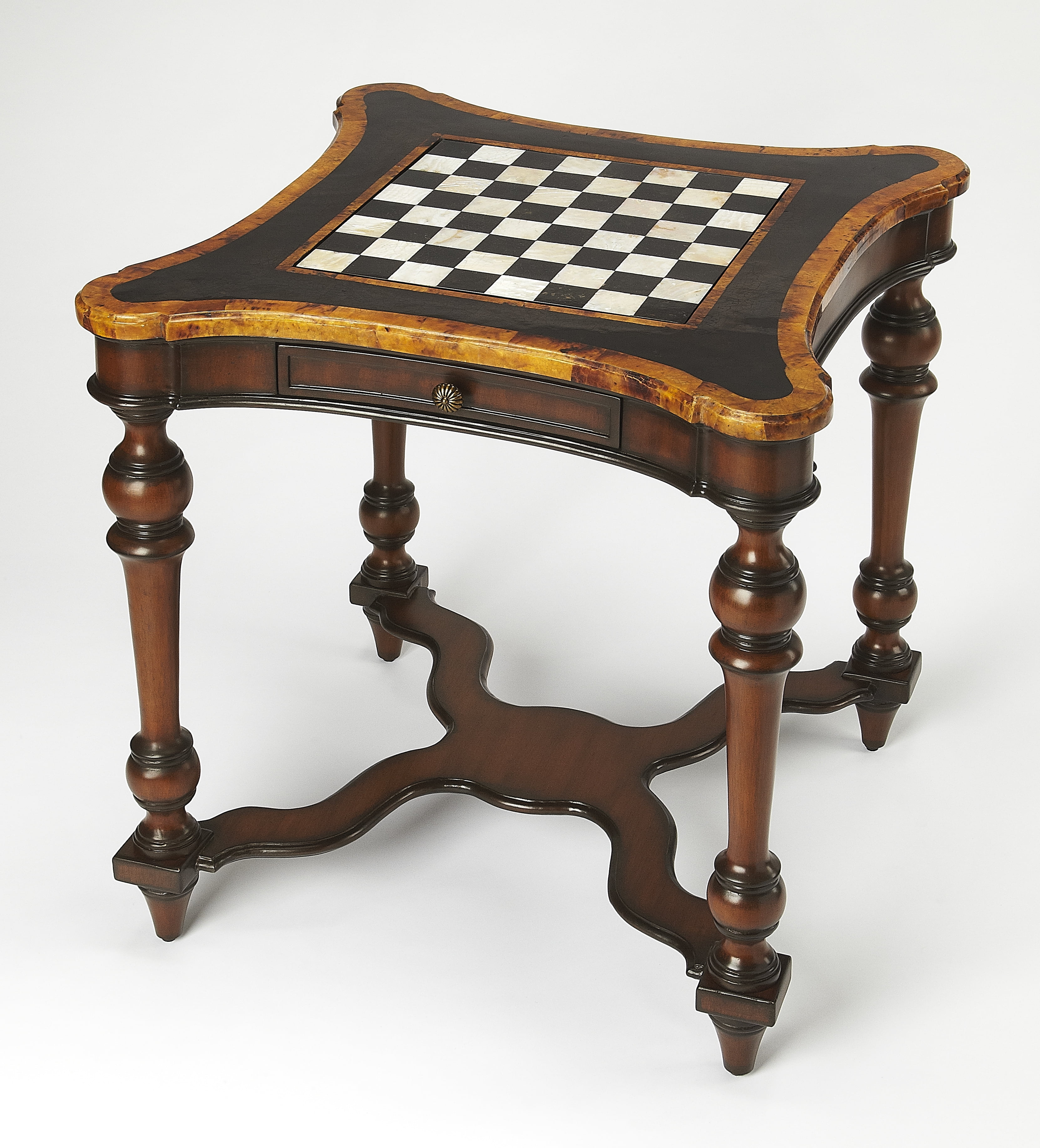 Mahogany and Brass Petite Game Table with Turned Legs